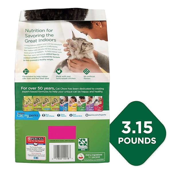 PURINA CAT CHOW INDOOR HEALTHY WEIGHT AND HAIRBALL DRY CAT FOOD WITH CHICKEN – (PACK OF 4) 3.15 LB. BAGS