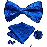 JEMYGINS Paisley Pre-tied Bow Tie and Pocket Square Cufflinks Lapel Pin Sets for Men 4PCS