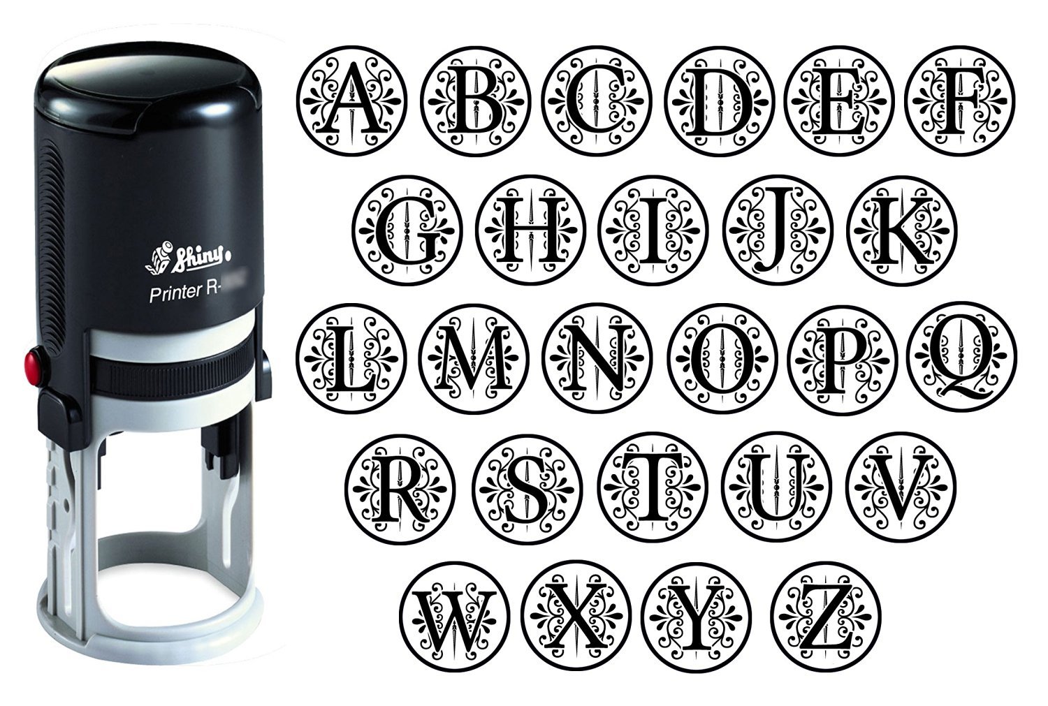 Custom A-Z Alphabet Stamp in Black Ink Monogram Round Rubber Stamp Self Inking Initial Stamp Shiny Mini Stamper 20 mm