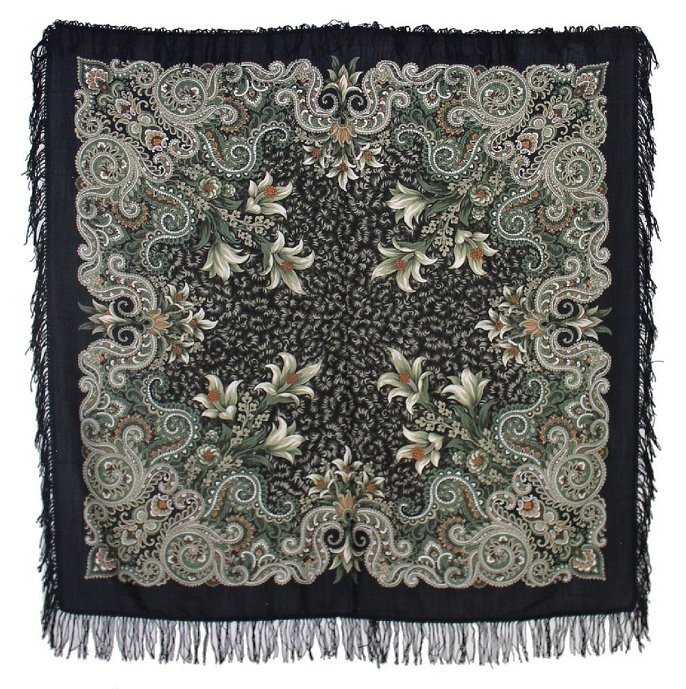 Pavlovoposadskiy Platok Women's Russian Wool Shawl With Wool Fringes Pavlovoposadskiy Platok Women's Russian Wool Shawl With Wool Fringes