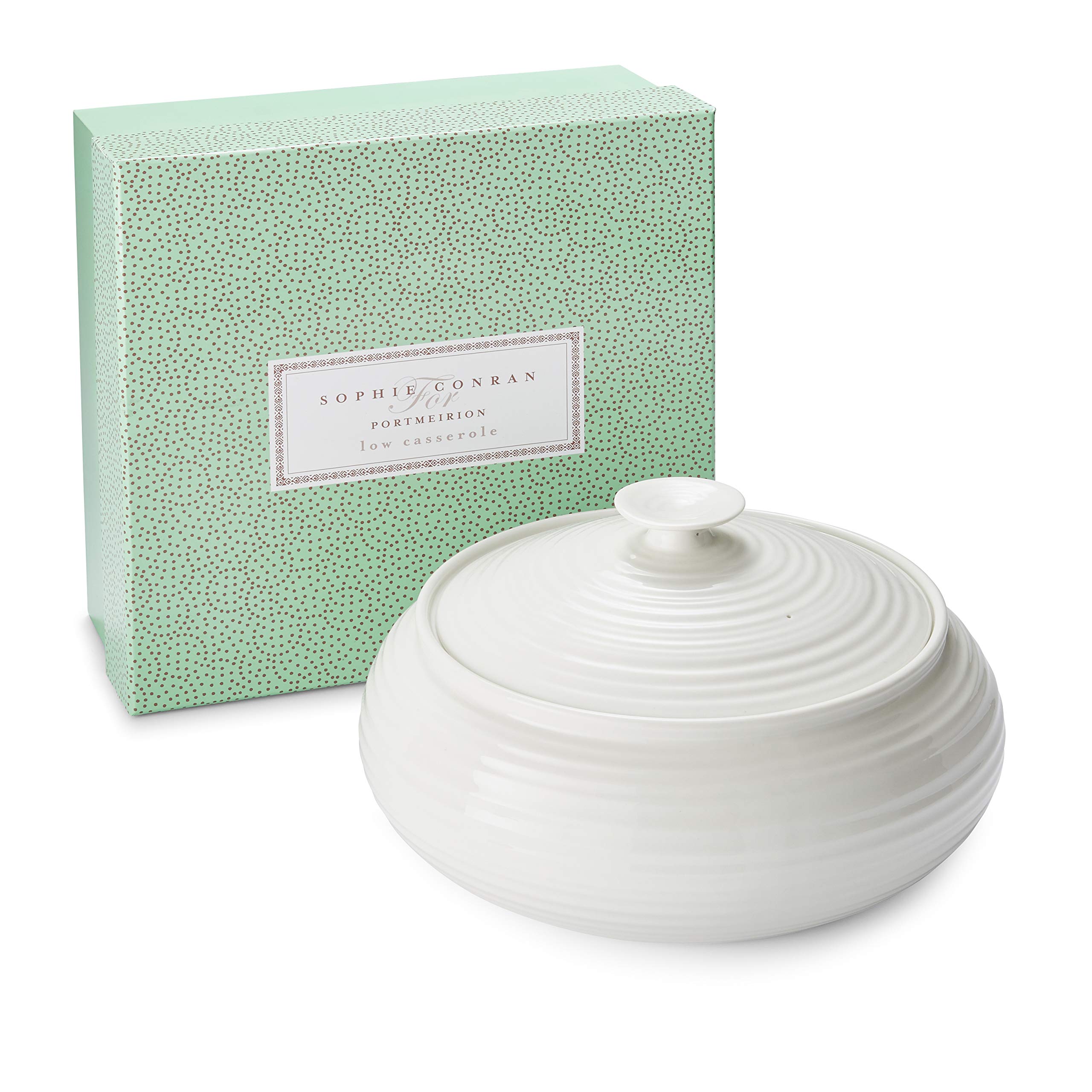 Portmeirion Sophie Conran Low Covered Dish | 3 Qt. White Round Serving Dishware | Made from Fine Porcelain | Dishwasher and Microwave Safe | Perfect for Casserole