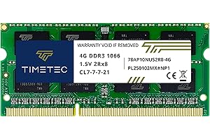 Timetec 4GB DDR3 1066MHz PC3-8500 Non-ECC Unbuffered 1.5V CL7 2Rx8 Dual Rank 204 Pin SODIMM Laptop Notebook PC Computer Memor