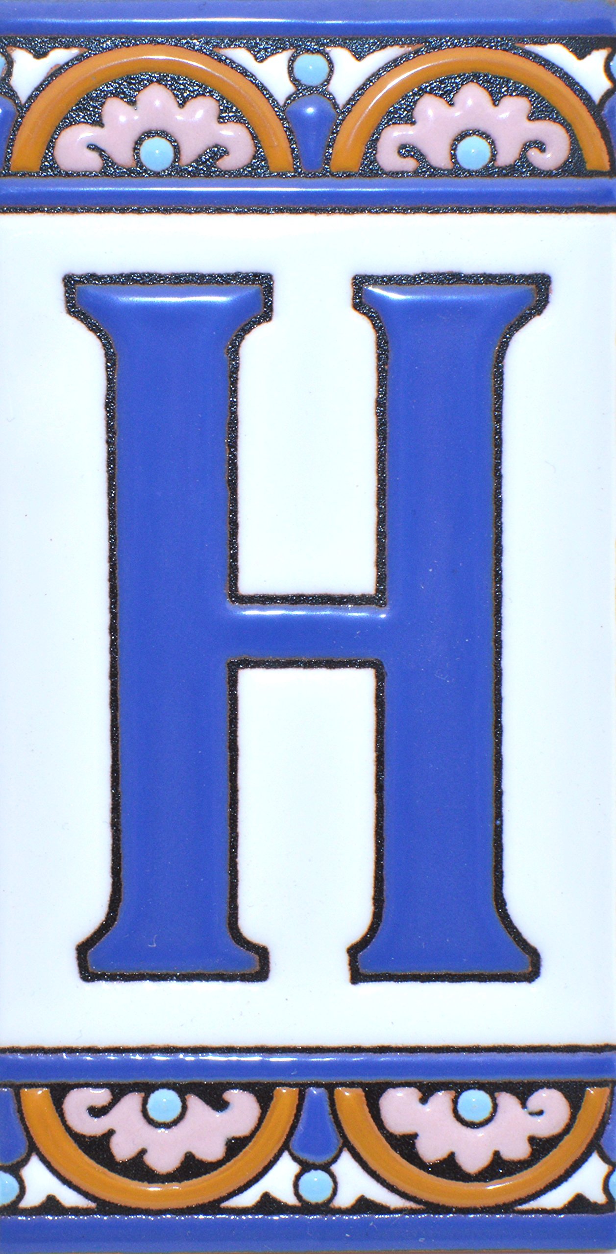 House letters 6 inch. Handpainted house letter tiles for signs, addresses and names. Address numbers for houses. House address numbers and letters. Design ARCO GRANDE 5,86" x 2,91" (LETTER H)