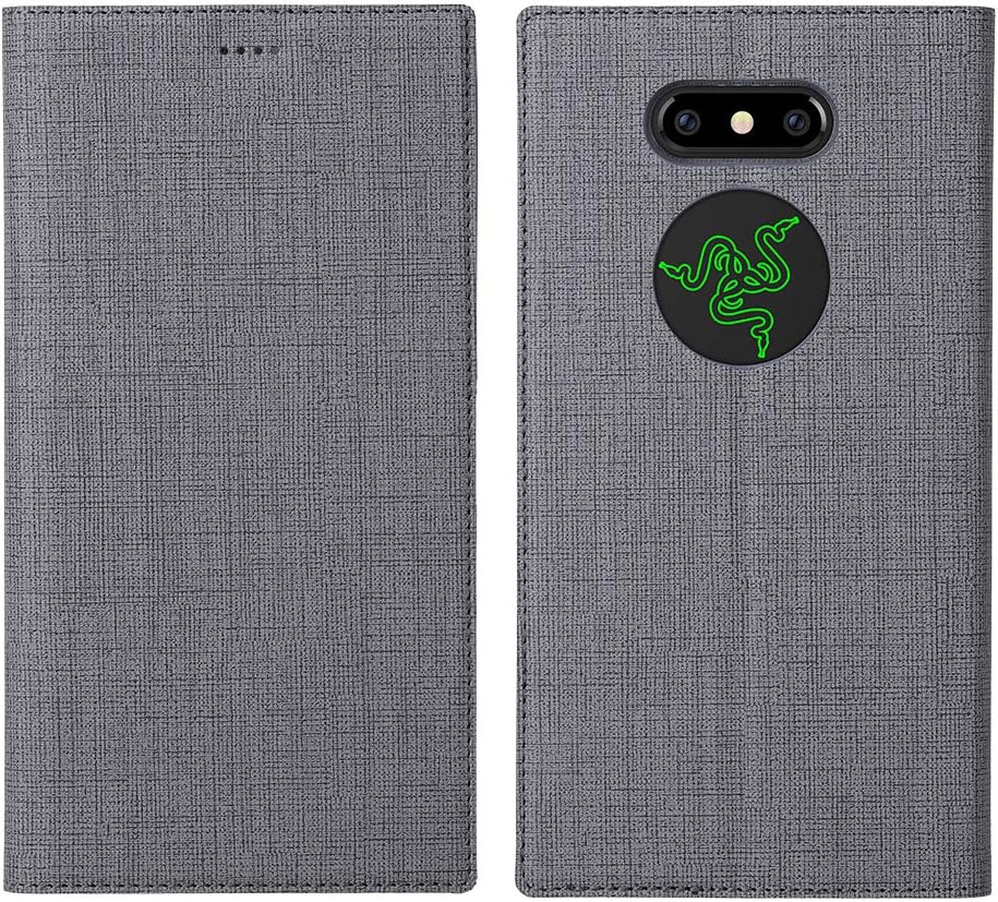 DDJ Razer Phone 2 Case Flip Cover TPU&PU Leather Case with Kickstand, Multi-Function Magnetic Suction Strong Closure Wallet Phone Case for Razer Phone 2 (Gray)