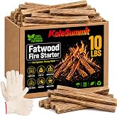 KoleSummit Fatwood Fire Starter Sticks 10 lb, Natural Pine Kindling | Easy Ignition with Just 2 Sticks, Resin-Rich Natural Firestarters with Gloves for Fire Pit, Fireplace, Wood Stove BBQ