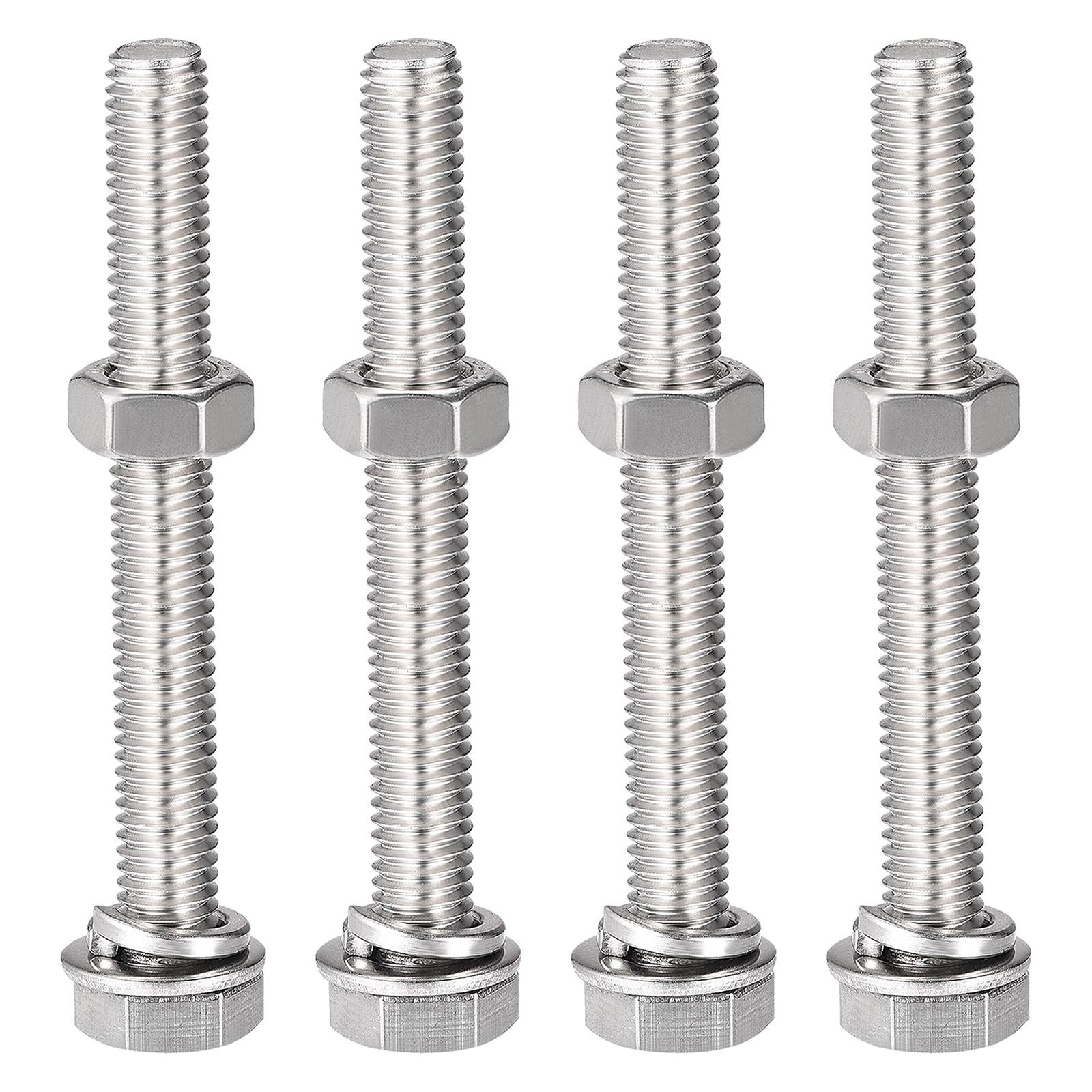 TOP-VIGOR 4Pcs M8 x 65mm Hex Head Screws Bolts, Nuts, Flat & Lock Washers Kits, 304 Stainless Steel Fully Thread Hexagon Bolts for DIY Bike Motorcycles Repair
