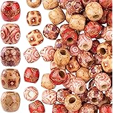Pndeyo 50pcs Wooden Beads for Crafts, Round Large Hole Natural Wood Hair Bead, Vintage Wooden Spacer Beads for Macrame Necklace Bracelet DIY Craft Handmade Decor