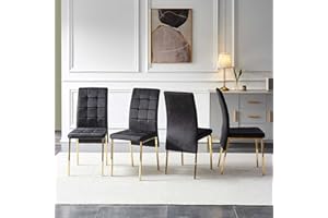 NORDICANA Upholstered Velvet Dining Chairs Classic Kitchen High Back Dinette Chairs Set of 4, Featured Dovetail Tufted Side Chairs, Golden Color Metal Legs, Black