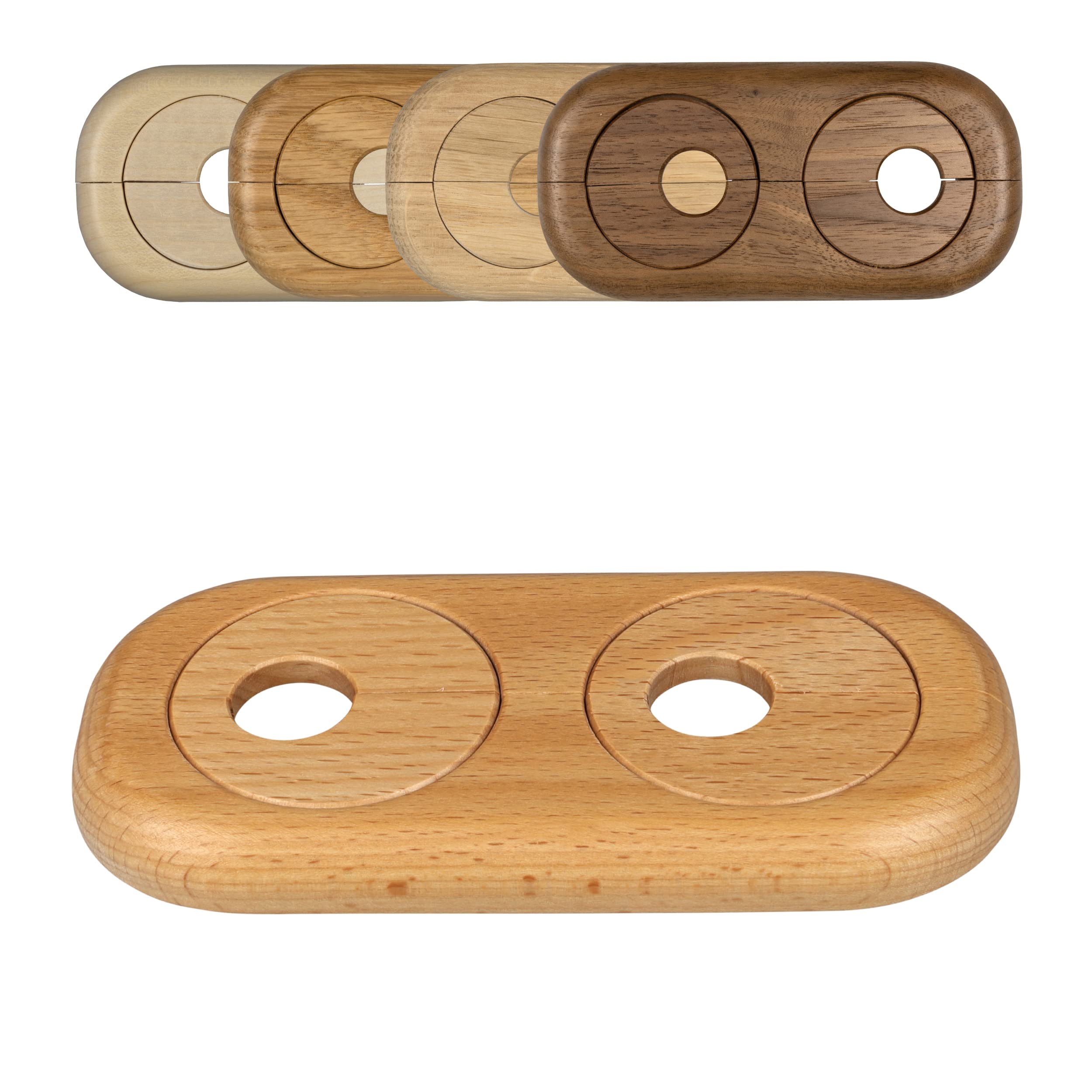 FUX 1 Radiator Pipe Covers Double Collars 19mm Beech Wood - Heater Covers - Variable Spacing 41-66mm