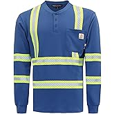 BOCOMAL FR Shirts Hi-Vis High Visibility Reflective Flame Resistant/Fire Retardant Shirt 7oz Men's Safety Shirts