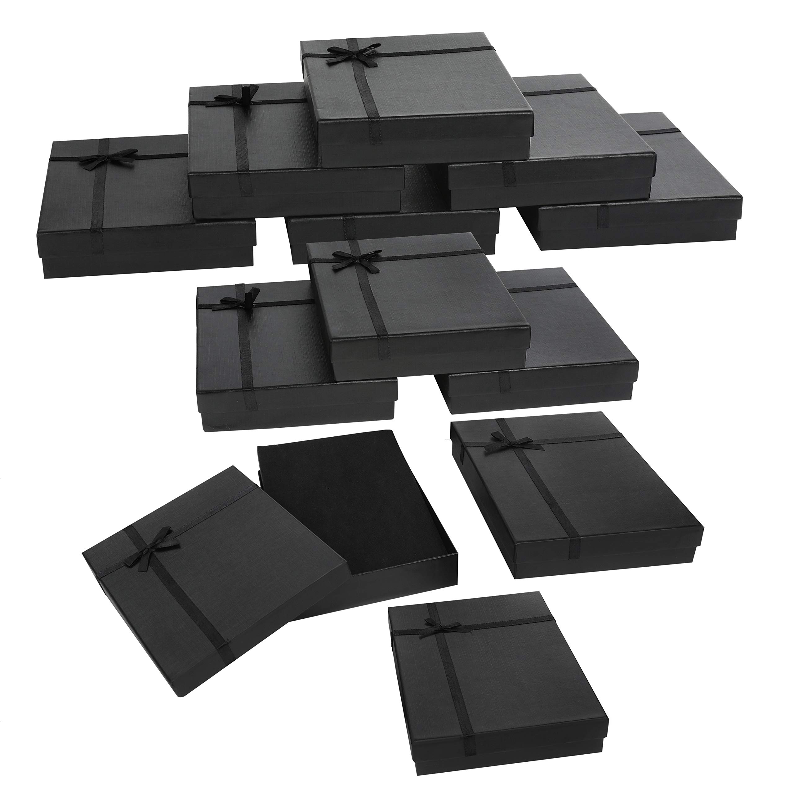 Kurtzy Black Paper Jewellery Display Gift Boxes (12 Pack) - 16 x 12 x 3cm/6.29 x 4.72 x 1.18 Inches - Cardboard Packaging Box Set with Foam Inserts for Earrings, Necklaces, Bracelets & Rings