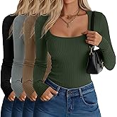 Velvelhall 4 Pack Women's Ribbed Thermal Long Sleeve Shirts, Cotton Scoop Neck Slim Fit Base Layer Undershirts Basic Tops