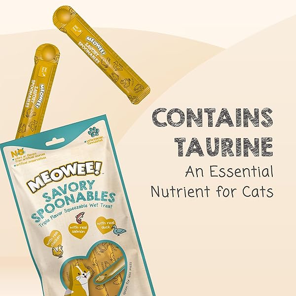 MEOWEE! SAVORY SPOONABLES WITH REAL CHICKEN, SALMON & DUCK, 4 COUNT TUBE, TRIPLE FLAVOR SQUEEZABLE LICKABLE WET TREATS FOR CATS WITH BUILT-IN SPOON FOR LESS MESS