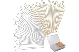 BOYIVI 600 Pieces 2 Inch Flat Eye Pins for Jewelry Making DIY, Straight Eye Pins Jewelry Making Pin Metal End Eye pins for Craft Earring Bracelet Necklace Pendant Supplies (Eye pins-Gold,Siver)
