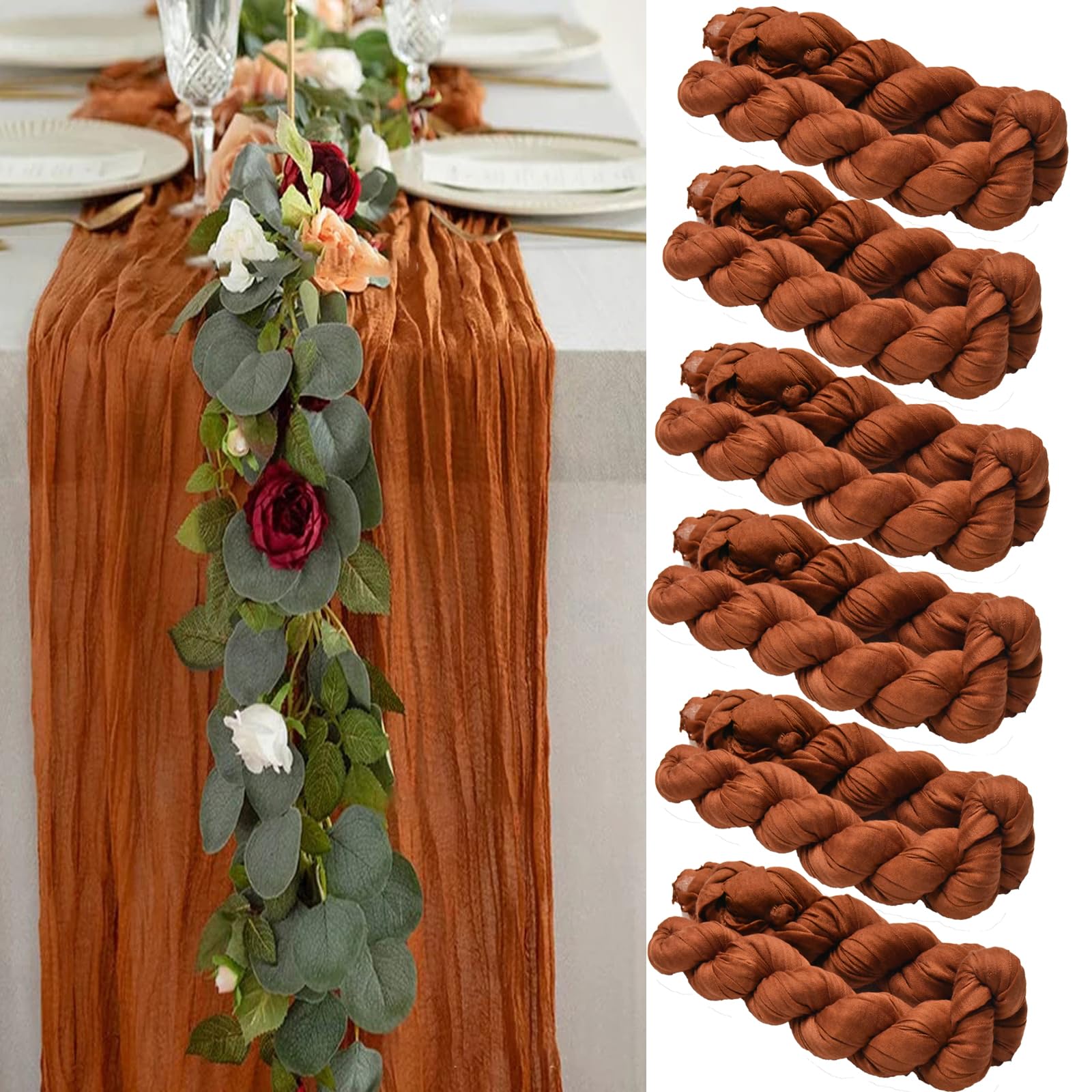 Treesunshine 6 Pack 10FT Cheesecloth Table Runner, Hessian Table Runner for Wedding Decor, Gauze Tablecloth, Tartan Tablecloth, Gauze Semi-Sheer Table Runner for Party, Rustic Wedding Table Decor, Red