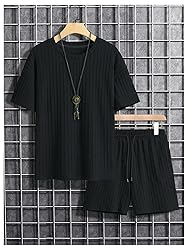 RoseSeek Men's 2 Piece Outfits Textured Drop