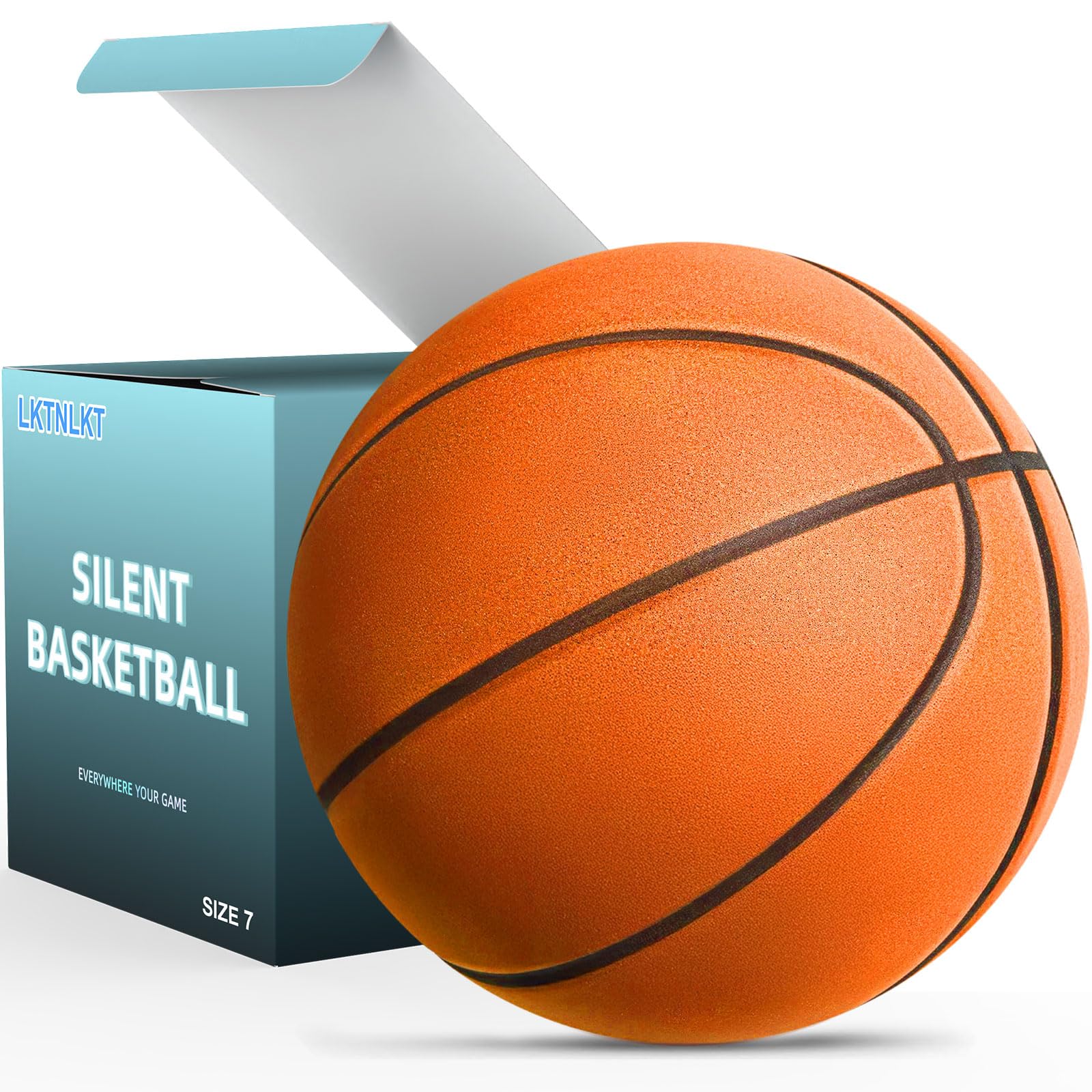 Photo 1 of LKTNLKT Silent Basketball Size 7 (29.5") – Grooved Airless Foam Indoor Basketball for Quiet Dribbling and Indoor Training, Pro PU Material – Achieve Real Feel Higher Bounce Quieter (Orange)