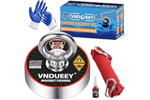 VNDUEEY Magnet Fishing Kit, 500Lbs(227Kg) Fishing Magnets with Rope - Includes Pulling Force Fishing Magnet, 20m (65 Foot) Durable Rope with Two Carabiner, Non-Slip Protective Gloves