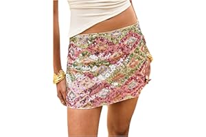 Floerns Women's Contrast Sequin High Waist Shining Party Bodycon Mini Skirt