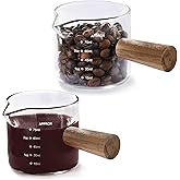 VRUIFA 2 Pack Measuring Cups, Espresso Shot Glass with Wood Handle, Clear Glass with Dual Scale, Espresso Accessories with Double Spouts, 2.5 OZ /75 ML