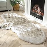 Ashler Home Deco Ultra Soft Faux Fox Fur Rug White Brown Fluffy Area Rug, Carpets Fluffy Rug Chair for Bedroom Floor Sofa Living Room 2 x 6 Feet