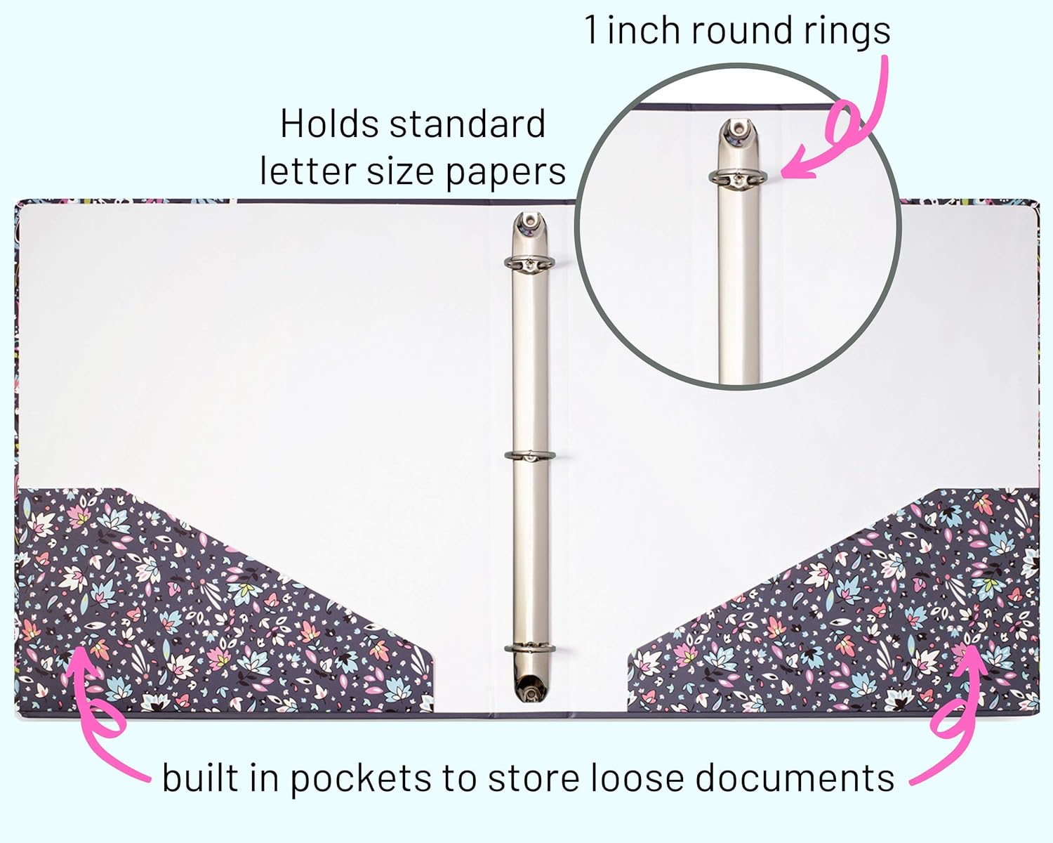 Vera Bradley Hardcover 3 Ring Binder, 1 Inch Round Rings with Interior Pockets, Bonbon Medallion : Office Products