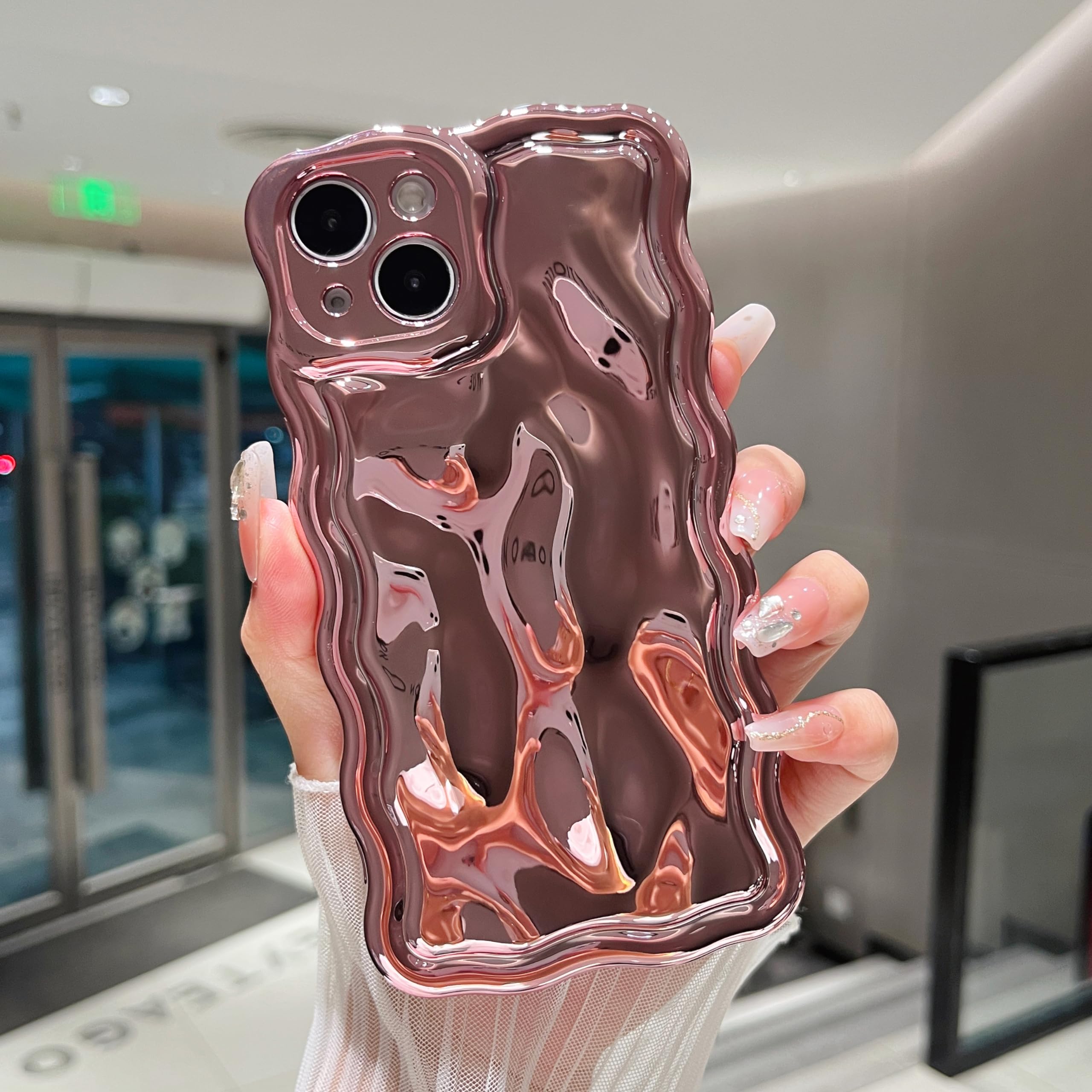 ZTOFERA Wavy Case for iPhone 11, Cute Wave Frame Shiny 3D Ripple Electroplating Design Protective Phone Case Soft TPU Bumper Shockproof Cover for Girls Women, Pink — image 1