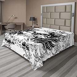 Ambesonne Gothic Flat Sheet, Scary Skull in Grunge