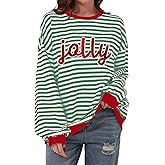 Christmas Striped Sweatshirts for Women Christmas Womens Merry Graphic Sequin Shirt Crewneck Long Sleeve Pullover Top