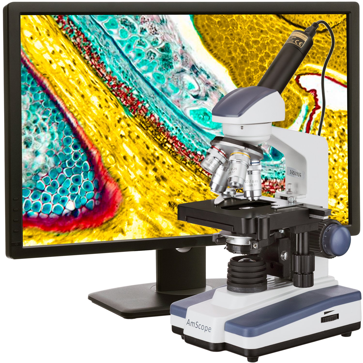 AmScope - 40X-2500X LED Digital Monocular Compound Microscope w 3D Stage +1.3MP USB Imager