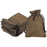 HARFINGTON 25Pcs Burlap Gift Bags with Drawstring 5" x 7" Linen Sacks Jewelry Gift Pouches for Wedding Birthday Party Christmas Favors DIY Craft, Brown