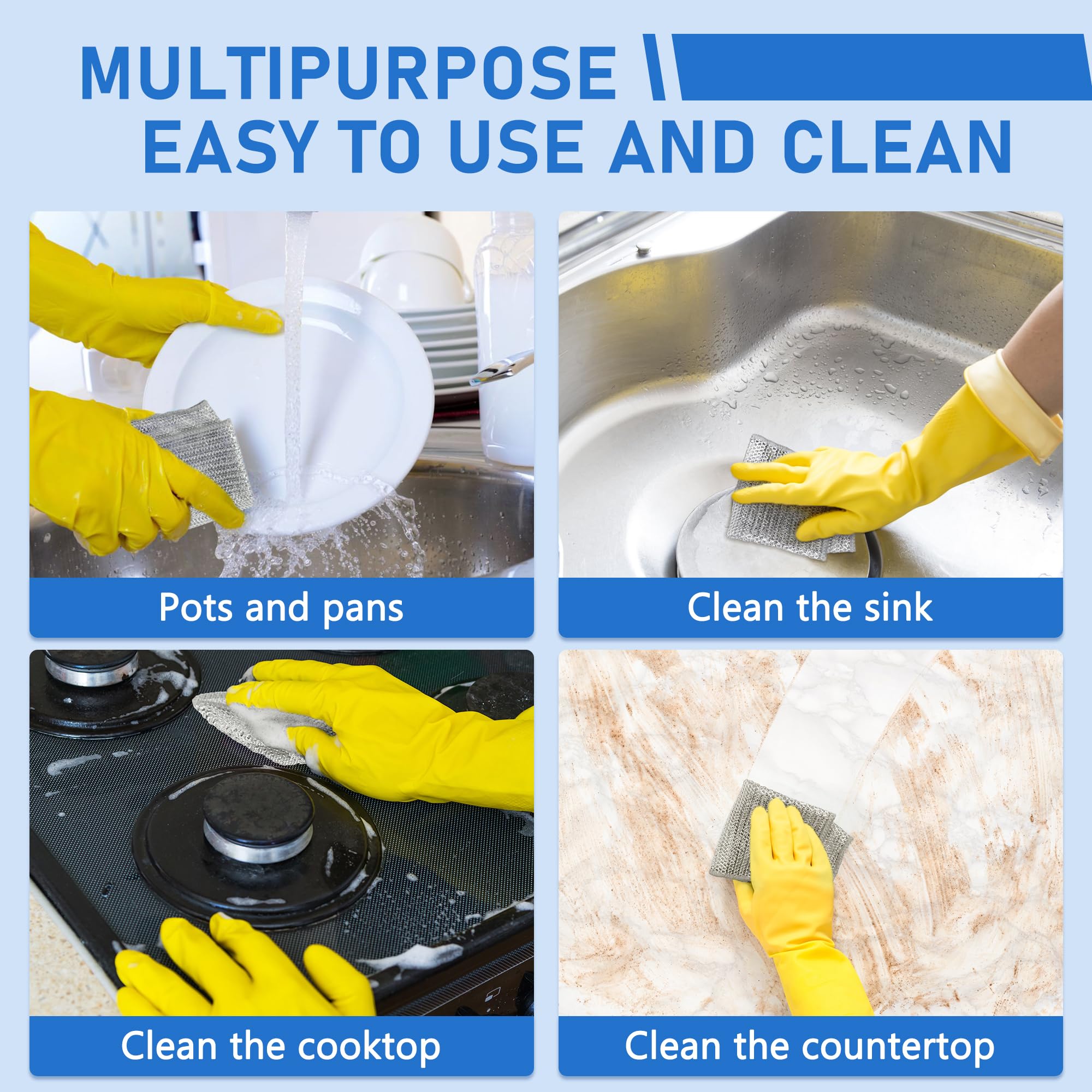 10PCS Set Non-Scratch Steel Wool Dishcloth - Multi Purpose Wire Dishwashing Rags Kitchen Towels and Dishcloths Sets Durable Cleaning Pads Bathroom Home Essentials Cleaning Supplies Tools