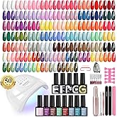 PHOENIXY 63 Pcs Gel Nail Polish Kit with U V Light and Drill, 45 Colors Gel Nail Polish with 5 Pcs Base Top Coat Manicure Starter Nail Polish Set Valentine Gifts for Women