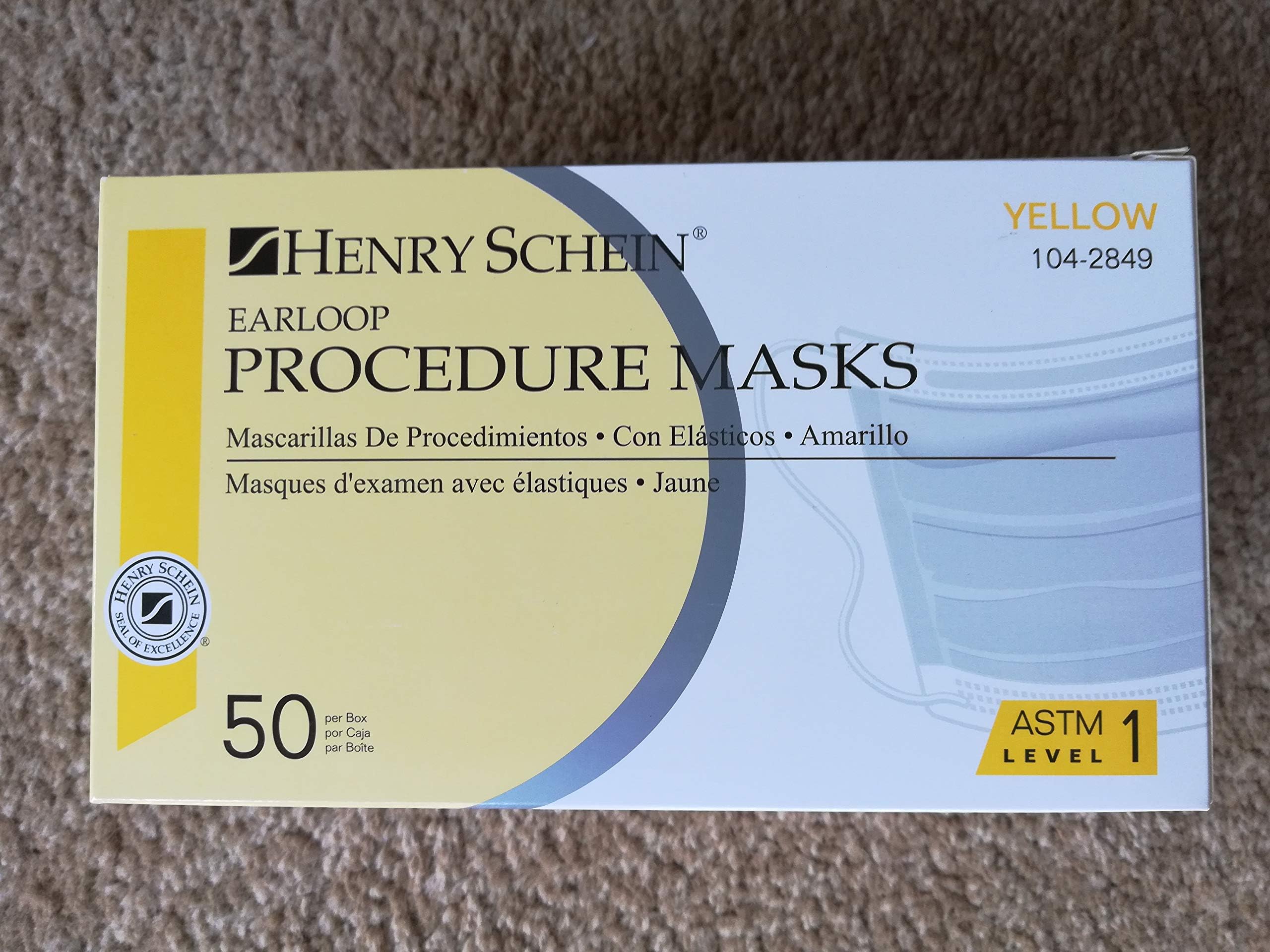 Face Mask Earloop ASTM Level 1 Yellow 50/Bx [ 1 Pack(s)]