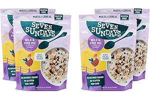 Seven Sundays Wild & Free Blueberry Chia Muesli Cereal {12 oz. pouches, 4 Count} | Gluten Free Certified | Non GMO | No Refined Sugar | Kosher