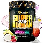 ALPHA LION Superhuman Pre Workout Powder, Beta Alanine, L-Taurine & Tri-Source Caffeine for Sustained Energy & Focus, Nitric Oxide & Citrulline for Pump (21 Servings, Miami Vice)