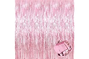 FERWZSR 3 Pack Pink Foil Fringe Curtain Backdrop, 3.28Ft x 8.2Ft Metallic Tinsel Foil Fringe Streamer Curtains for Photo Booth, Christmas Day, Thanksgiving, Wedding, New Year Party Decorations