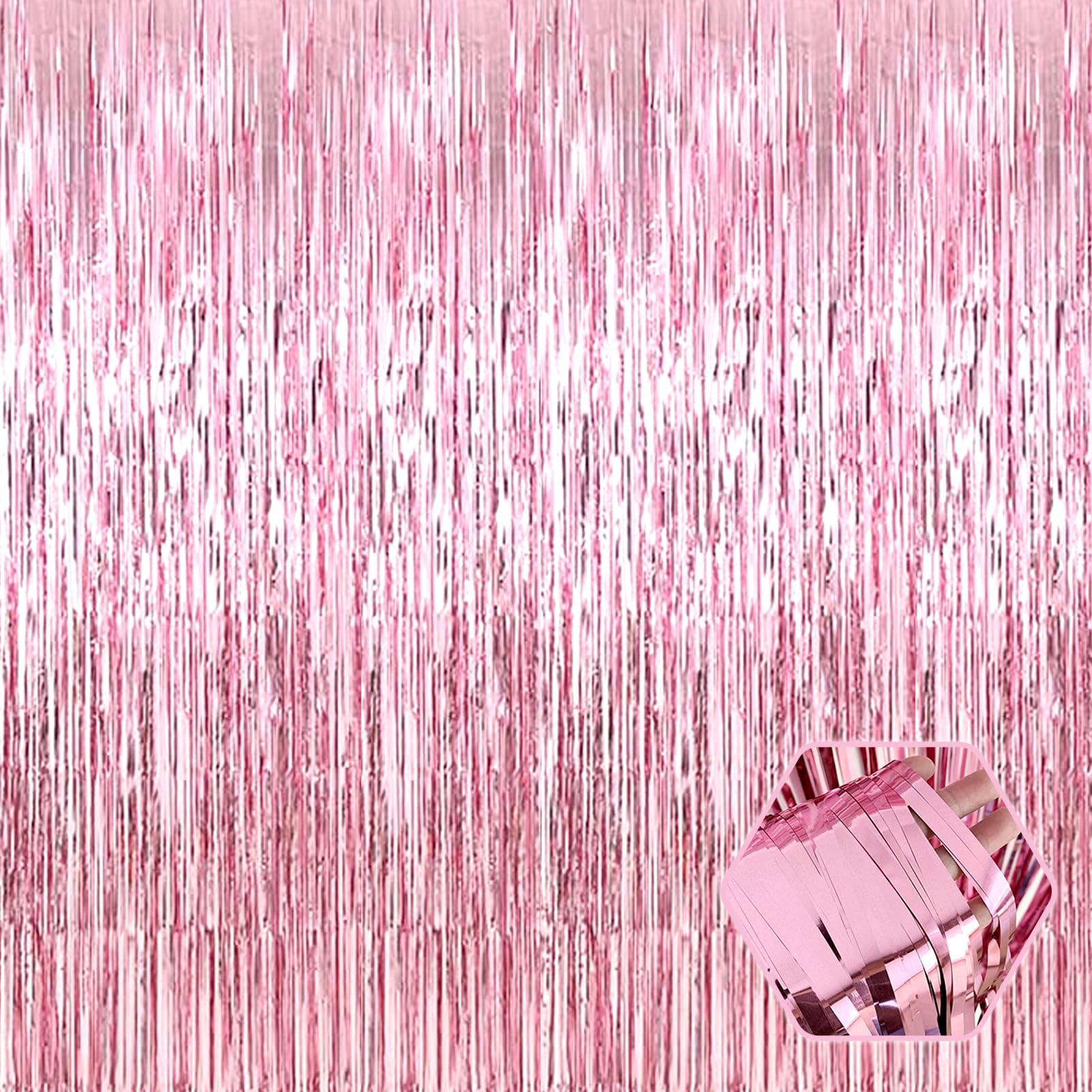 View 1 of 3 Pack Pink Foil Fringe Curtain Backdrop, 3.28Ft x 9.8Ft Metallic Tinsel Foil Fringe Streamer Curtains for Photo Booth, Christmas Day, Thanksgiving, Wedding, New Year Party Decorations