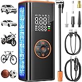 Sockspree Tire Inflator Portable Air Compressor 5 in 1 Cordless Smart Pump with Tire Pressure Gauge 150PSI and LED Lights for Cars Bikes Motorcycle Balls Custom Mode Inflatables Orange Black