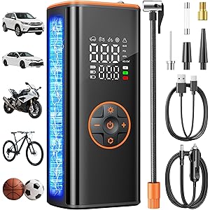 Sockspree Tire Inflator Portable Air Compressor 5 in 1 Cordless Smart Pump with Tire Pressure Gauge ...