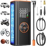 Sockspree Tire Inflator Portable Air Compressor 5 in 1 Cordless Smart Pump with Tire Pressure Gauge 150PSI and LED Lights for Cars Bikes Motorcycle Balls Custom Mode Inflatables Orange Black