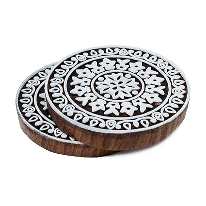 Hashcart Hand-Carved Wooden Coaster Set for Restaurants/Bar Accessories/Beer Glass Coasters/Cocktail Party Coasters (Set of 2)