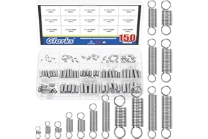 Glarks 150pcs Stainless Steel Extension Springs with Double Hook Sets 15 Sizes Small Spring Tension Spring Wire Assortment fo
