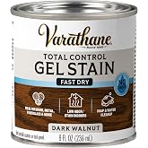 Varathane Total Control Dark Walnut Gel Stain | Thick Gel For Vertical Surface Application, Wood Metal And Fiberglass, Low Odor Water-Based Formula, Half Pint