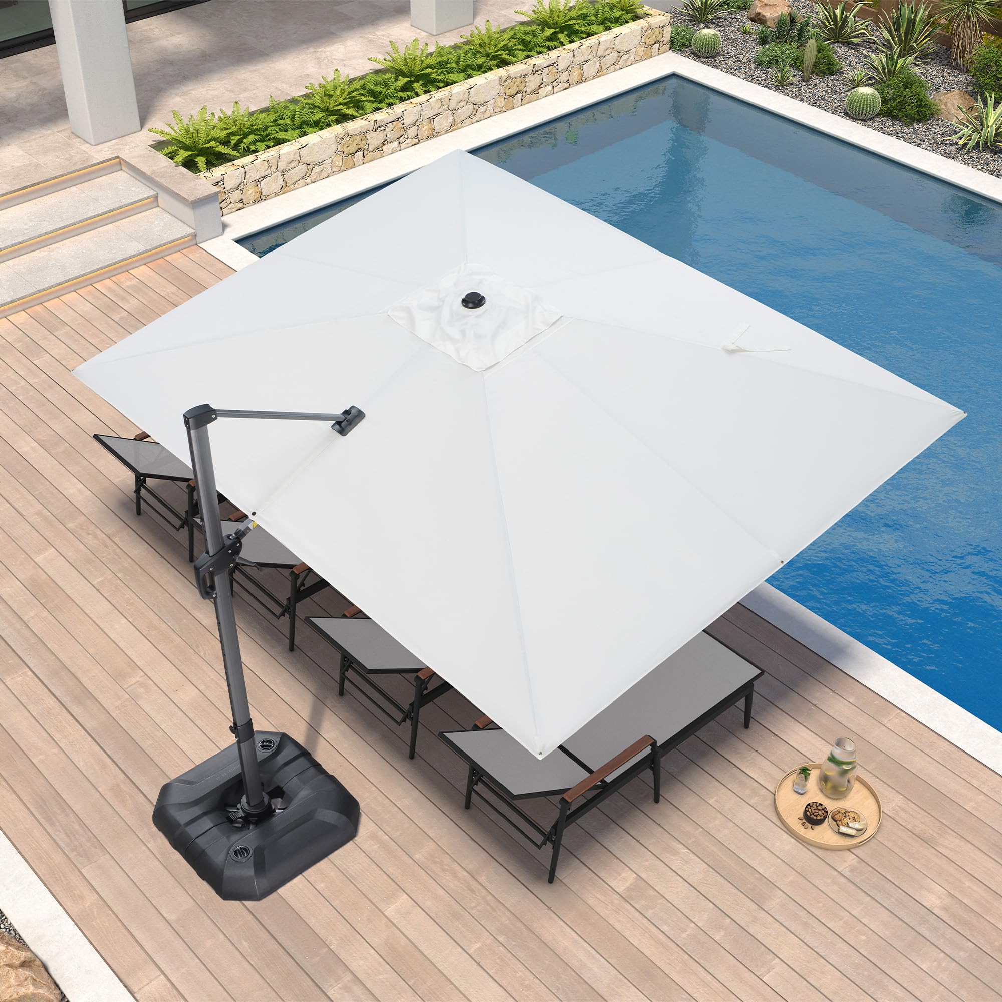 PURPLE LEAF 9' X 11.5' Patio Umbrella Outdoor Cantilever Rectangle Umbrella Aluminum Offset Umbrella with 360-degree Rotation for Garden Deck Pool Patio, White Image PURPLE LEAF 9' X 11.5' Patio Umbrella Outdoor Cantilever Rectangle Umbrella Aluminum Offset Umbrella with 360-degree Rotation for Garden Deck Pool Patio, White Image