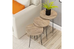 PAK HOME Set of 3 Pine Wood Grey Nesting End Tables Round Wood Stacking Coffee Side Accent Table with Metal Legs for Living Room, Home Office, Nightstands for Bedroom