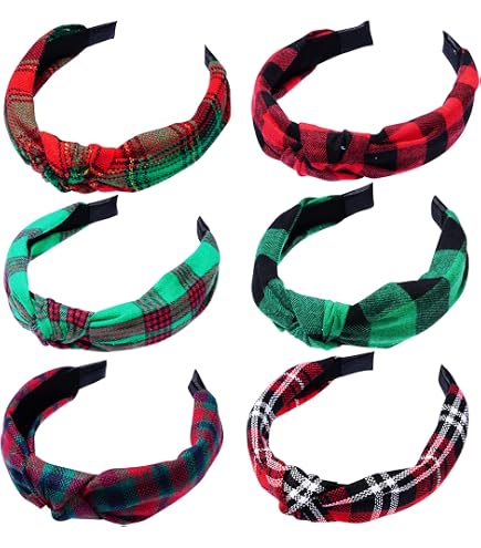 12 Pcs Christmas Headbands Women Wide Retro Snowflake Plaid Holiday Accessories Amazon.com : Yilloog 12 Pcs Christmas Knotted Retro Hair  main image 4