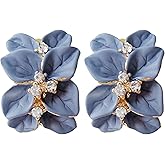 Navachi 18k Gold Plated White Crystal colorful Enamel Leaves Flower Omega Back Earrings