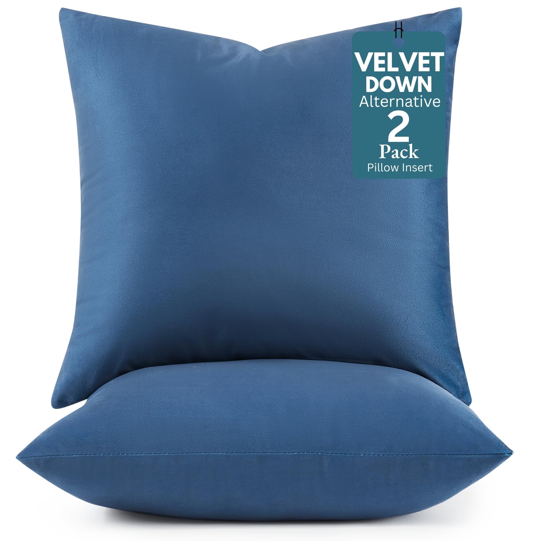 LANE LINEN Soft & Fulffy Filled Decorative Pillow/Throw Pillow Inserts Pack of 2-18x18 Inches, Synthetic Down Filled Made in Canada Sqaure Pillows Velvet Cushion Inserts - Indigo