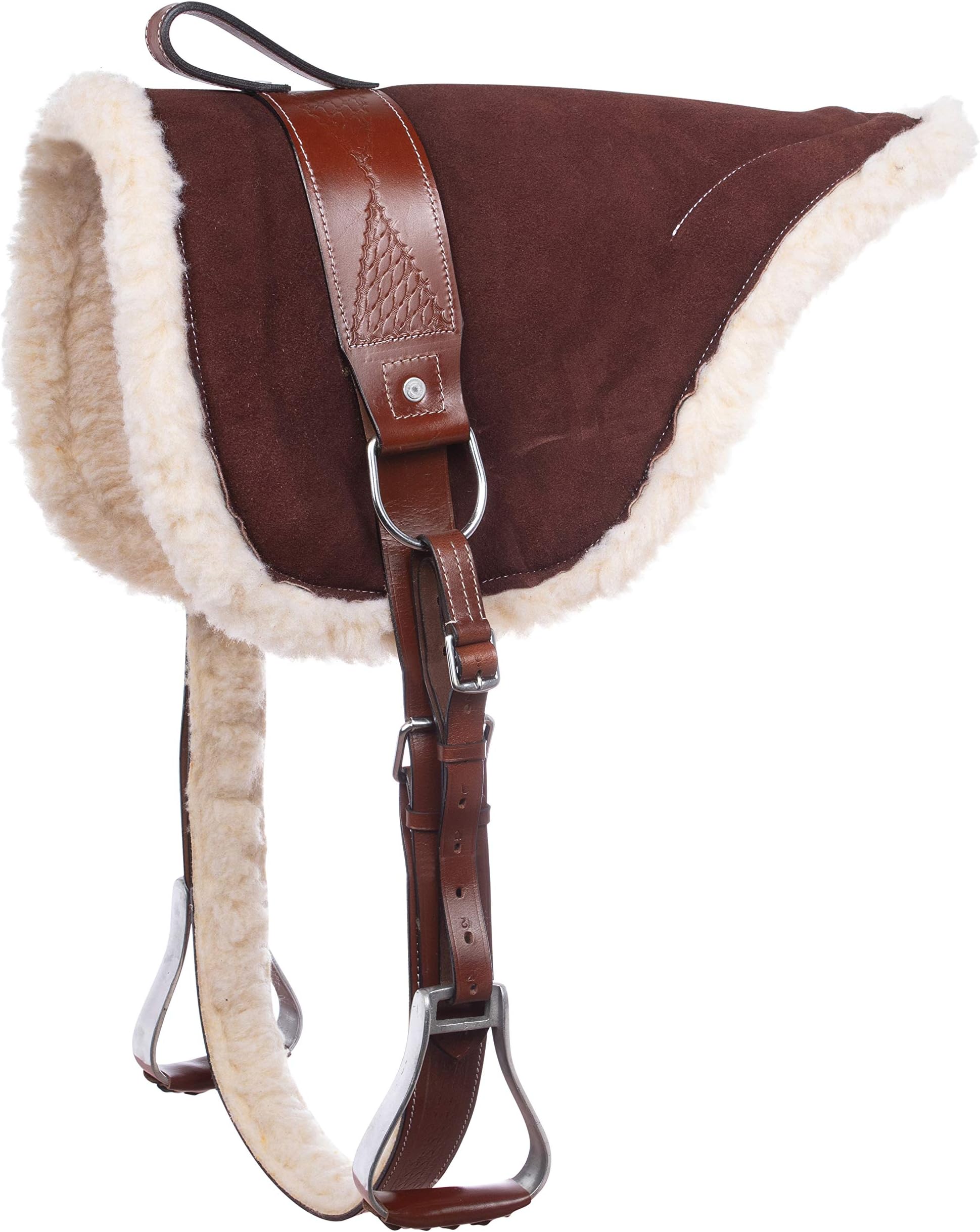 Acerugs Western Horse Leather Bareback PAD with Stirrups TREELESS Saddle Girth Cinch Included TACK Fleece Non Slip Contoured